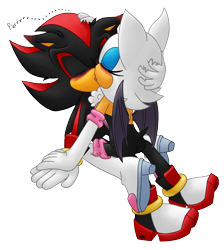 Size: 3496x3898 | Tagged: safe, artist:alexandrite-the-lynx, rouge the bat, shadow the hedgehog, bat, hedgehog, 2017, blushing, duo, eyelashes, eyes closed, holding each other, kiss, purring, sfx, shadouge, shipping, simple background, straight, transparent background