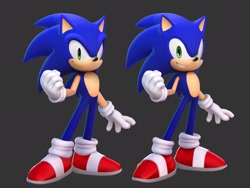 Size: 2048x1536 | Tagged: safe, artist:rainsyart, editor:rainsyart, sonic the hedgehog, sonic dream team, 3d, comparison, edit, grey background, reference inset, simple background, solo, standing