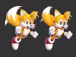 Size: 2048x1536 | Tagged: safe, artist:rainsyart, editor:rainsyart, miles "tails" prower, sonic dream team, 2024, 3d, comparison, edit, grey background, simple background, solo