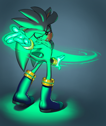 Size: 1330x1580 | Tagged: safe, artist:argento, silver the hedgehog, hedgehog, 2015, gradient background, hand up, lidded eyes, looking at viewer, looking back, looking back at viewer, male, solo, solo male, standing