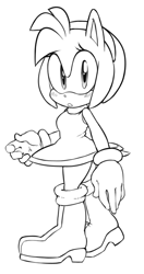 Size: 396x752 | Tagged: safe, artist:argento, amy rose, hedgehog, 2015, :o, blushing, female, line art, looking at viewer, monochrome, mouth open, simple background, solo, solo female, standing, white background