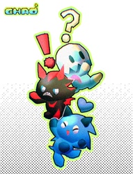 Size: 395x518 | Tagged: safe, artist:waaii132299, chao, 2025, chao egg, character chao, eggshell, exclamation mark, eyes closed, heart, mouth open, neutral chao, outline, question mark, shadow chao, simple background, smile, sonic chao, trio, white background