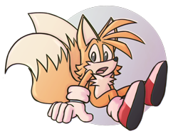 Size: 2048x1575 | Tagged: safe, artist:prowerprojects, miles "tails" prower, adventures of sonic the hedgehog, 2023, alternate eye color, grey eyes, looking at viewer, mouth open, redraw, simple background, sitting, solo, transparent background, treads