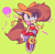 Size: 1001x983 | Tagged: safe, artist:entertheflorpus, tiara boobowski, cat, 2019, blushing, bubble, bubblegum, cleavage, cute, eye clipping through hair, eyelashes, eyestrain, looking offscreen, manx cat, simple background, sitting, solo, tiarabetes, yellow background