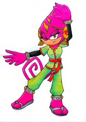 Size: 1063x1500 | Tagged: safe, artist:vanyroyalart, 2024, bride of constant vigil, chameleon, eyelashes, frown, lidded eyes, looking at viewer, simple background, solo, standing, white background