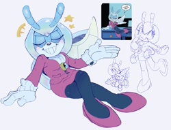 Size: 1531x1168 | Tagged: safe, artist:b3nmagedd0n, jewel the beetle, 2026, blushing, eyelashes, eyes closed, redraw, reference inset, simple background, smile, solo, star (symbol), white background