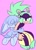Size: 1456x2048 | Tagged: safe, artist:bobbutterbutt, kit the fennec, surge the tenrec, 2026, barefoot, duo, eyes closed, frown, hugging, hugging from behind, one fang, pink background, shoes off, simple background, sweatdrop