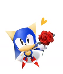 Size: 1433x1668 | Tagged: safe, artist:waaii132299, sonic the hedgehog, 2025, classic sonic, flower, heart, holding something, looking at viewer, rose, simple background, solo, standing, white background