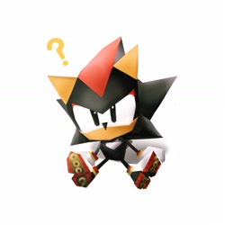 Size: 1340x1341 | Tagged: safe, artist:waaii132299, shadow the hedgehog, 2025, classic shadow, looking at viewer, question mark, simple background, sitting, solo, white background