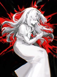 Size: 1160x1560 | Tagged: semi-grimdark, artist:waaii132299, maria robotnik, human, 2025, black background, blood, greyscale, monochrome, simple background, solo, spot color