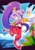Size: 1448x2048 | Tagged: safe, artist:jarvidtakero, blaze the cat, alternate outfit, cloud, cosplay, crossover cosplay, daytime, female, grass, mouth open, outdoors, outline, palm tree, posing, shantae, solo, water, white outline