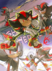 Size: 1510x2048 | Tagged: safe, artist:waaii132299, shadow the hedgehog, 2024, character name, outdoors, shadow's logo, solo, standing