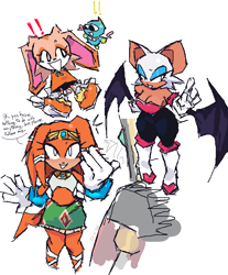 Size: 652x786 | Tagged: safe, artist:dynablade2, cheese (chao), cream the rabbit, e-102 gamma, rouge the bat, tikal