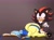Size: 2600x1942 | Tagged: safe, artist:sakaruchibi12, maria robotnik, shadow the hedgehog, hedgehog, human, death, duo, family guy death pose, female, male, shocked