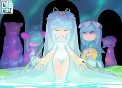 Size: 2560x1839 | Tagged: safe, artist:cheroy, galaxina the seedrian, seedrian, chrysanthemum the seedrian, daisy the seedrian, earthia the seedrian, pool, starla the seedrian
