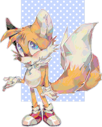 Size: 720x891 | Tagged: safe, artist:poqq-poqq-blog, miles "tails" prower, 2018, blushing, cute, looking at viewer, mouth open, open smile, semi-transparent background, smile, solo, standing, tailabetes