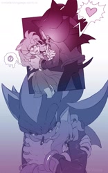 Size: 1240x1982 | Tagged: safe, artist:vinnie thorn, amy rose, shadow the hedgehog, hedgehog, 2026, alternate outfit, amy x shadow, clothes, comic, crying, dress, female, heart, hugging, jacket, male, shipping, speech bubble, straight, tears