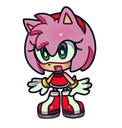 Size: 545x569 | Tagged: safe, artist:tamjeong_sonic, amy rose, 2025, chibi, cute, mouth open, simple background, smile, solo, standing, white background