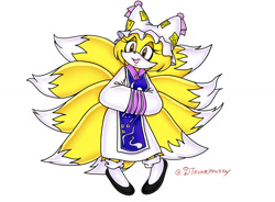 Size: 1200x883 | Tagged: safe, artist:trunkyrusey, fox, dress, female, kitsune, mobianified, touhou, yakumo ran