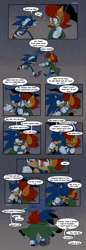 Size: 2013x5834 | Tagged: safe, artist:risziarts, sally acorn, sonic the hedgehog, chipmunk, hedgehog, 2023, comic, dialogue, duo, english text, female, jacket, male, rain, running, sally x sonic, sally's ringblader outfit, shipping, speech bubble, straight, umbrella, walking