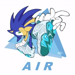 Size: 2976x2976 | Tagged: safe, artist:biolizard02, sonic the hedgehog, 2023, alternate outfit, alternate shoes, english text, grin, simple background, smile, solo, white background