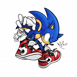 Size: 2480x2480 | Tagged: safe, artist:biolizard02, sonic the hedgehog, 2022, alternate outfit, alternate shoes, grin, simple background, smile, solo, white background
