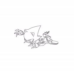 Size: 2480x2480 | Tagged: safe, artist:biolizard02, metal sonic, sonic cd, 2022, greyscale, line art, monochrome, robot, simple background, solo, speech bubble