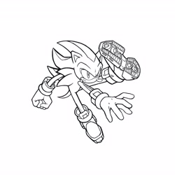 Size: 4096x4096 | Tagged: safe, artist:biolizard02, shadow the hedgehog, 2021, greyscale, line art, monochrome, simple background, solo, white background