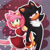 Size: 2000x2000 | Tagged: safe, artist:wolfcoffee, amy rose, shadow the hedgehog, hedgehog, 2023, abstract background, amy x shadow, duo, heart, leaning on them, looking at viewer, shipping, star (symbol), straight