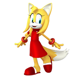 Size: 2500x2500 | Tagged: safe, artist:nibroc-rock, zooey the fox, fox, 2022, 3d, dress, female, looking at viewer, mouth open, open smile, simple background, slippers, smile, smiling at viewer, solo, solo female, standing, standing on one leg, transparent background