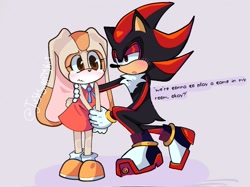 Size: 1215x909 | Tagged: suggestive, artist:justsimplykit, cream the rabbit, shadow the hedgehog, 2025, age difference, blushing, crying, dialogue, duo, english text, frown, lidded eyes, looking at them, mouth open, shadream, shipping, standing, straight, tears, text