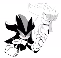 Size: 1810x1714 | Tagged: safe, artist:guitar_00000001, shadow the hedgehog, 2025, blood, blood on face, greyscale, korean text, monochrome, simple background, solo, speech bubble