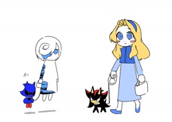 Size: 1954x1394 | Tagged: safe, artist:guitar_00000001, maria robotnik, metal sonic, sage, shadow the hedgehog, human, sonic frontiers, 2025, animalified, group, leash, literal animal, simple background, walking, white background