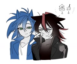 Size: 1410x1183 | Tagged: safe, artist:guitar_00000001, shadow the hedgehog, sonic the hedgehog, human, 2025, duo, humanized, looking at them, simple background, white background