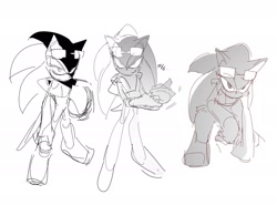 Size: 1655x1227 | Tagged: safe, artist:guitar_00000001, sonic the hedgehog, 2025, greyscale, holding something, monochrome, phantom rider, simple background, sketch, solo, standing, white background