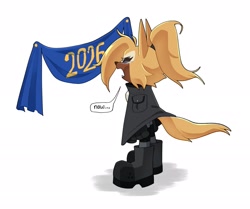 Size: 2048x1711 | Tagged: safe, artist:cawffeejelly, whisper the wolf, wolf, 2026, banner, dialogue, english text, eyes closed, mouth open, one fang, redraw, simple background, solo, speech bubble, text, white background