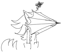 Size: 671x572 | Tagged: safe, artist:survivalstep, infinite the jackal, jackal, line art, male, monochrome, simple background, solo, solo male, squiggle, standing, stuck, umbrella, white background