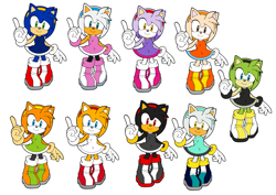 Size: 2607x1842 | Tagged: safe, editor:due lion 2990, amy rose, hedgehog, color swap, edit, female, flat colors, looking at viewer, pointing, simple background, smiling at viewer, solo, solo female, white background