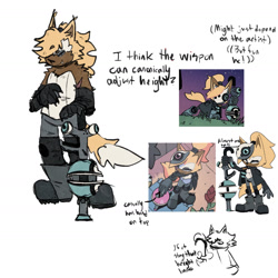 Size: 1419x1420 | Tagged: safe, artist:poorlydrawnwhispangle, whisper the wolf, wolf, 2022, claws, cute, disability headcanon, disabled, english text, female, flat colors, headcanon, holding something, reference inset, simple background, solo, solo female, text, whispabetes, white background, wispon