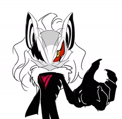 Size: 1976x1918 | Tagged: safe, artist:guitar_00000001, infinite the jackal, 2025, infinite's mask, looking at viewer, phantom ruby, simple background, sketch, solo, standing, white background