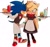 Size: 949x898 | Tagged: safe, artist:theemuemi, sonic the hedgehog, oc, oc:emi jones, hedgehog, 2017, arm around shoulders, blushing, bow, bowtie, canon x oc, chili dog, dress, drink, duo, emi x sonic, female, food, gothic lolita, holding something, lolita, male, nuzzle, one eye closed, shipping, shirt, simple background, standing, straight, straw, tray, vest, waitor, waitress, white background