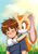 Size: 1179x1670 | Tagged: safe, ai art, artist:mobians.ai, cream the rabbit, human, blushing, child, comforting, creamabetes, happy, hugging, hugging from behind, sad