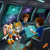 Size: 1179x1175 | Tagged: safe, ai art, artist:mobians.ai, cream the rabbit, miles "tails" prower, fox, human, rabbit, child, computer, female, gloves, hand on hip, happy, hologram screen, indoors, male, mouth open, open smile, outer space, pointing, quartet, reflection, sitting, smile, space, spaceship, standing, star (sky), twins, window