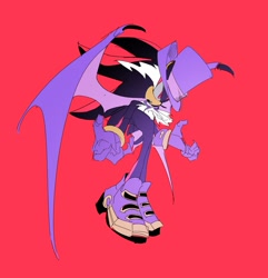 Size: 1787x1856 | Tagged: safe, artist:guitar_00000001, shadow the hedgehog, 2025, costume, hat, mouth open, red background, simple background, solo, top hat, wings