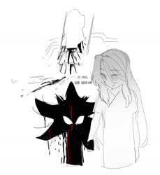 Size: 1602x1748 | Tagged: safe, artist:guitar_00000001, maria robotnik, shadow the hedgehog, human, 2025, duo, greyscale, holding hands, korean text, monochrome, simple background, spot color, white background