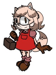 Size: 612x817 | Tagged: safe, artist:tireddemonboysnearyou, zooey the fox, fox, 2025, arctic fox, basket, brown gloves, brown shoes, dress, female, flat colors, gloves, looking at viewer, redesign, shoes, simple background, smile, smiling at viewer, solo, solo female, sonic boom (tv), white background