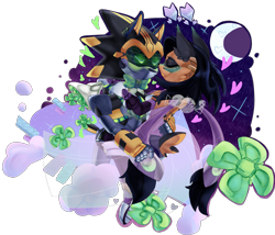 Size: 2083x1780 | Tagged: safe, artist:chunichichuni, nicole the hololynx, shard the metal, lynx, 2019, alternate outfit, bowtie, clothes, crescent moon, heart, hololynx, robot, shardicole, shipping, straight, valentine's day, watermark