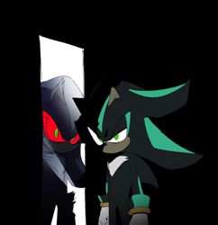 Size: 1407x1452 | Tagged: safe, artist:guitar_00000001, mephiles the dark, 2025, black background, looking at viewer, simple background, solo, standing