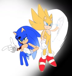 Size: 2005x2110 | Tagged: safe, artist:guitar_00000001, sonic the hedgehog, super sonic, super sonic 2, sonic frontiers, 2025, corruption, frown, hand on hip, simple background, solo, standing, super form, white background