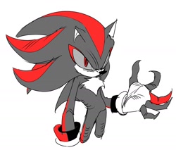 Size: 2000x1702 | Tagged: safe, artist:guitar_00000001, shadow the hedgehog, 2025, fingerless gloves, simple background, solo, standing, white background